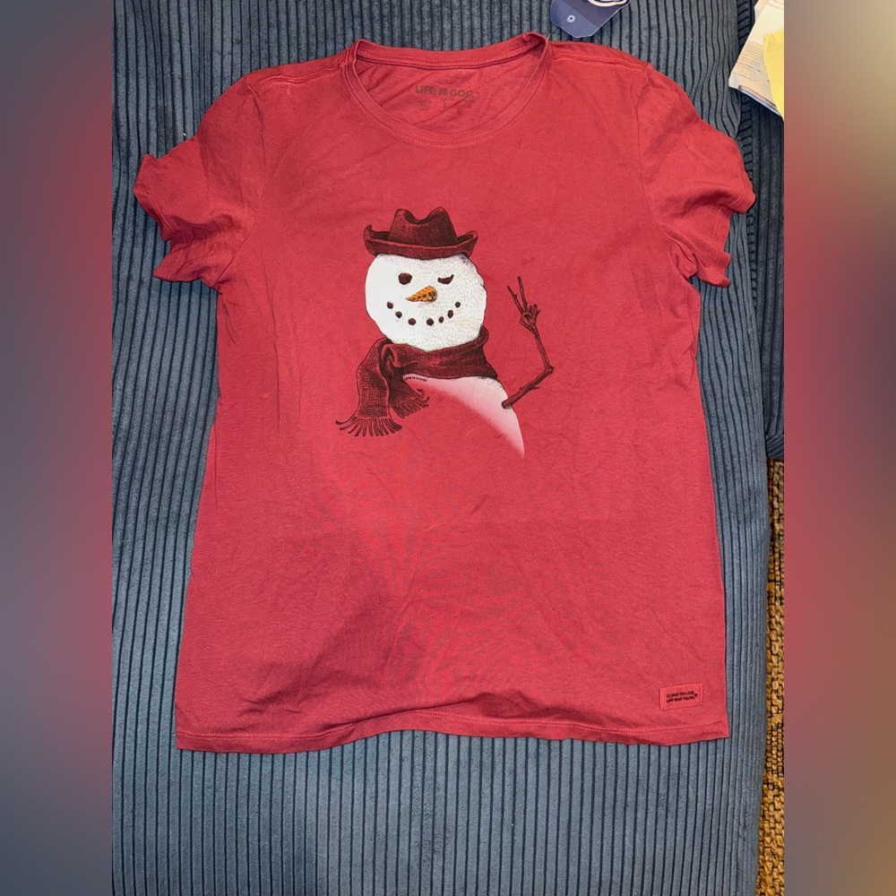Life Is Good Red Snowman Tee